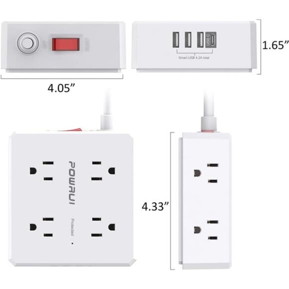 Surge Protector Power Strip - 6 Ft Flat Plug Extension Cord with 8 Widely Outlet - Picture 7 of 8